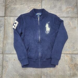 Polo Ralph Lauren Boy's Small 8 Big Pony Full Zip Knit Rugby Cardigan Sweater